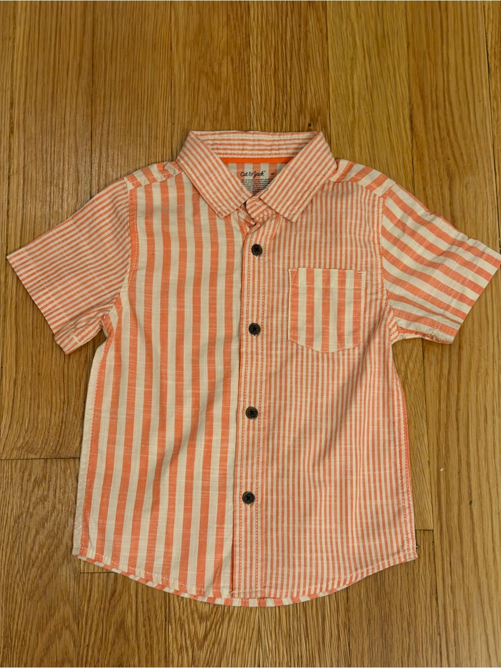 Cat & Jack Coral and White Striped Short-Sleeve Button-Up Shirt